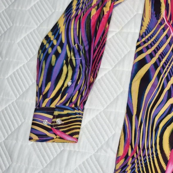 Monza by Rosso Milano Psychedelic Pattern Dress Shirt - Long Sleeve Tailored Fit - Picture 2 of 6